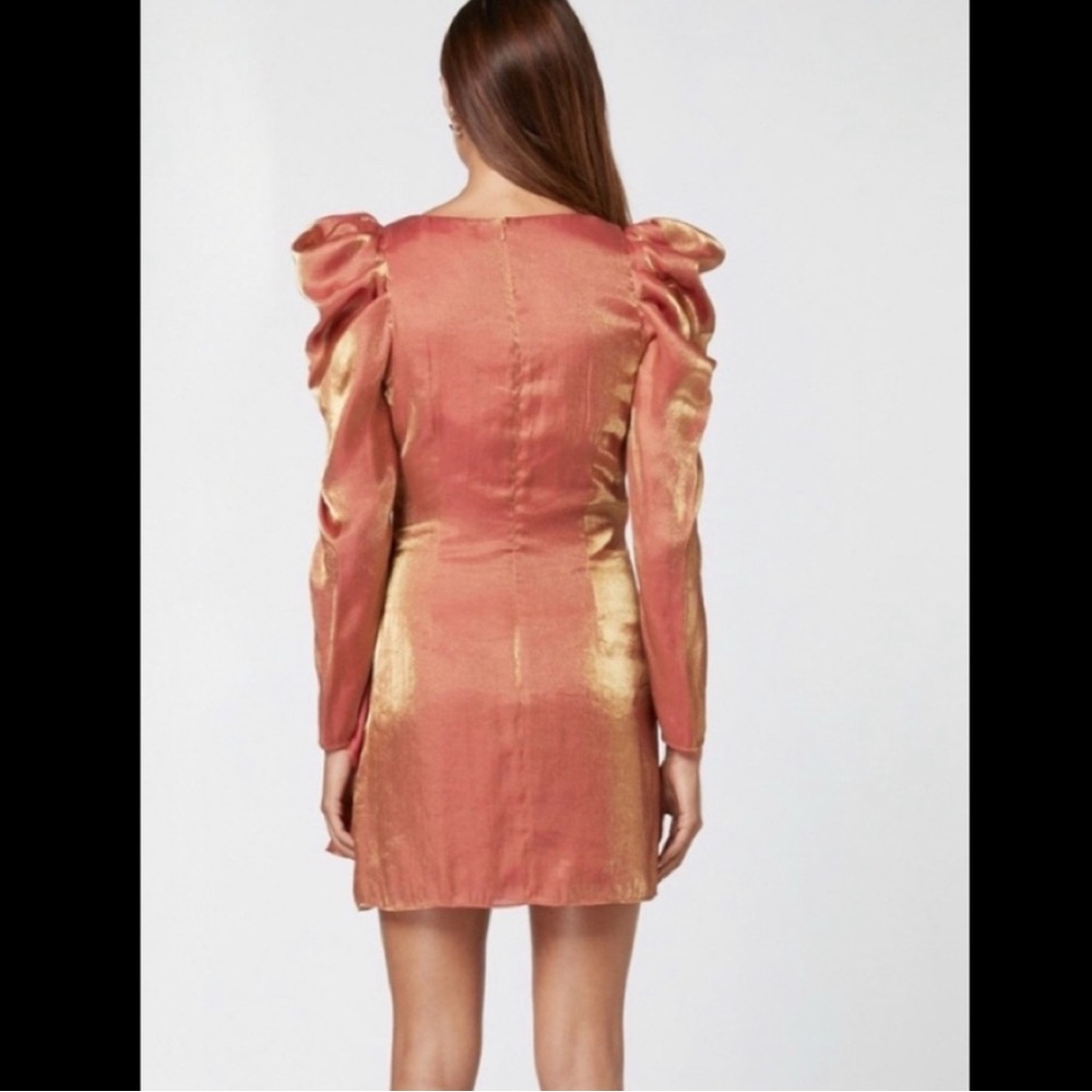Elliatt ‘Golden’ Dress S metallic puff sleeve orange pink gold fall vibes - Picture 2 of 9